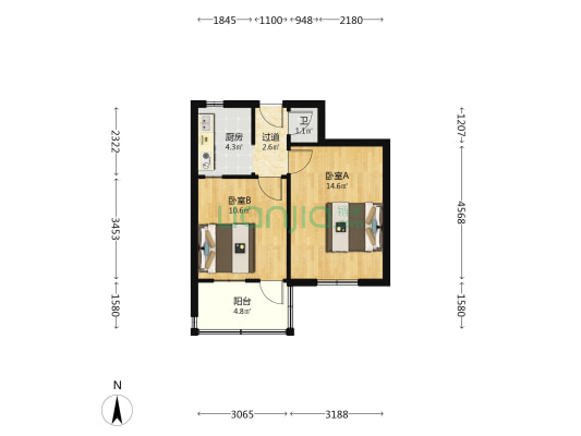 黄冈路6号 2室0厅1卫 43平方