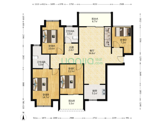 锦绣鑫苑 4室1厅2卫 124平方
