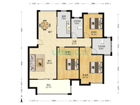 枫华丽府 3室1厅2卫 131平方