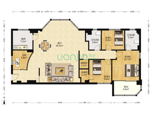 银苑大厦 4室1厅2卫 170平方