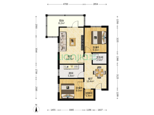 省委大教梁住宅小区 2室2厅1卫 56平方
