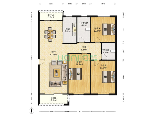 金逸雅苑 3室1厅2卫 143平方
