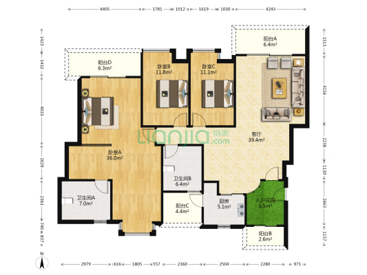 石竹山水园 3室1厅2卫 161平方