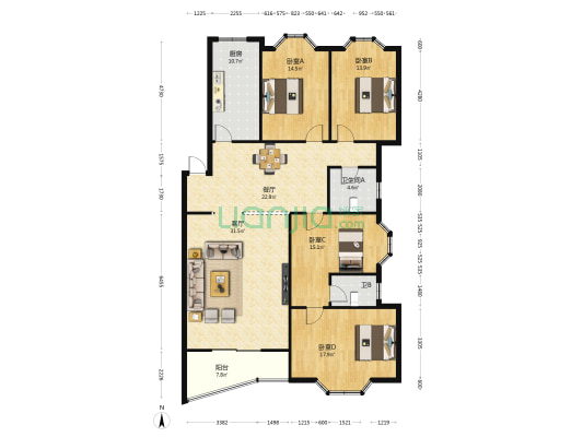 市农发行家属院 4室2厅2卫 165平方