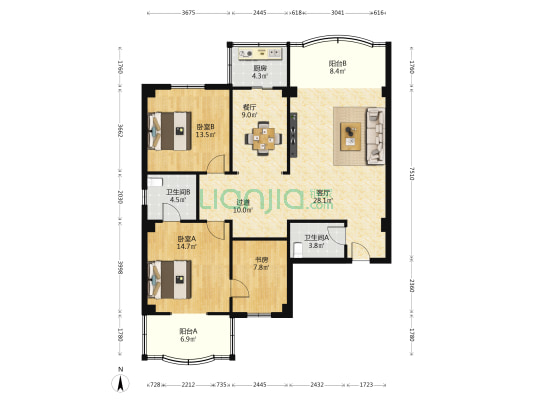 福满園 3室2厅2卫 146平方