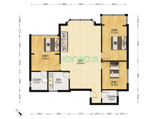 华欣园 3室1厅2卫 120平方