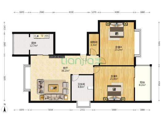 景苑丽都 2室1厅1卫 150平方