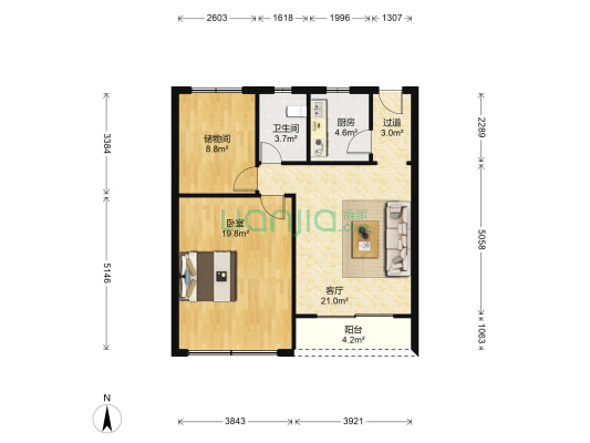 金海滩 1室1厅1卫 85平方