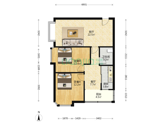 金威大厦 2室2厅1卫 88平方