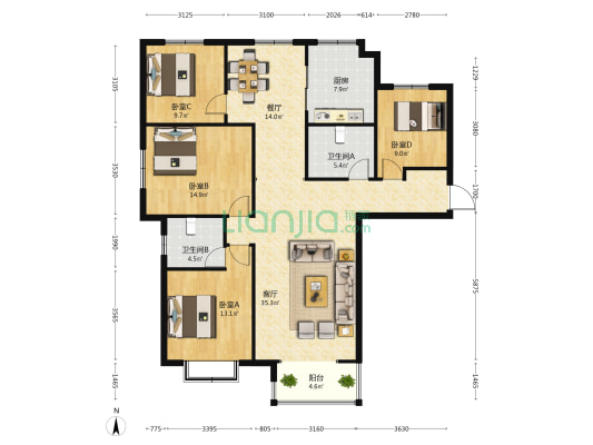赵都新城金和园 4室2厅2卫 161平方