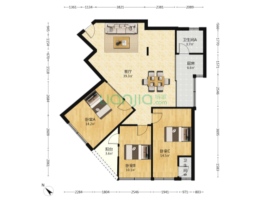 水厂宿舍 3室1厅2卫 101平方