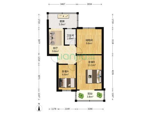 永昌路197号大院 2室1厅1卫 52平方