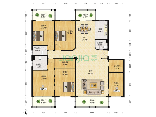 虹桥镇飞虹商城 5室2厅3卫 229平方
