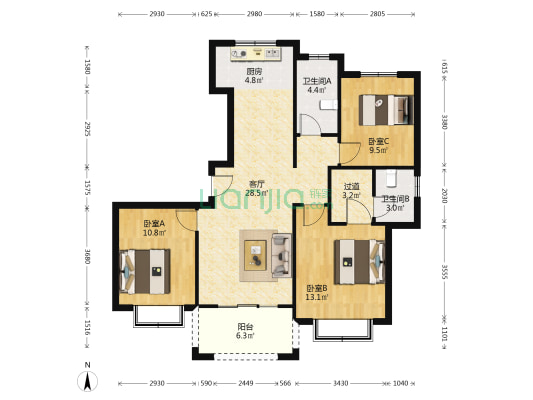金石·星湖湾 3室1厅2卫 127平方