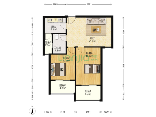 致源花园 2室1厅1卫 85平方