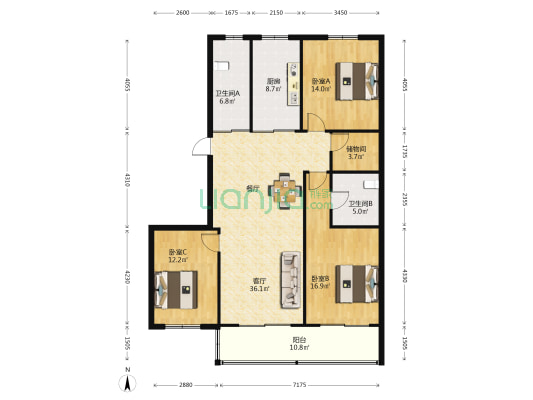 金太阳牡丹苑 3室1厅2卫 137平方