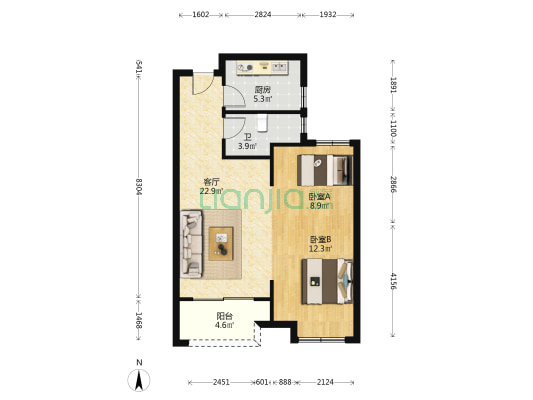 恒福禹都 2室1厅1卫 75平方