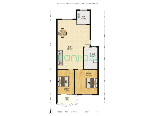 江景时代 2室1厅1卫 101平方
