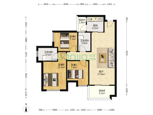 佳兆业东江新城五期 3室1厅2卫 93平方
