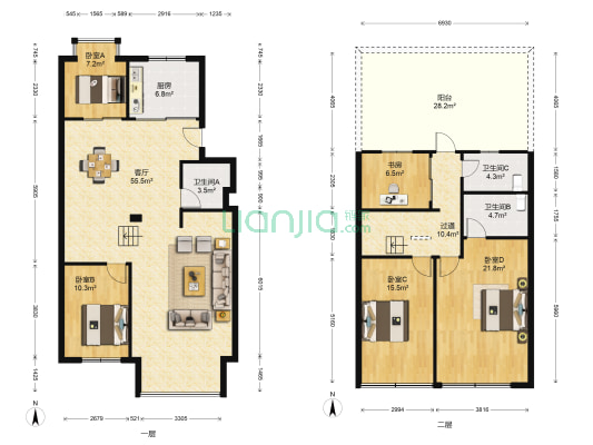 虹北花苑 5室1厅3卫 169平方