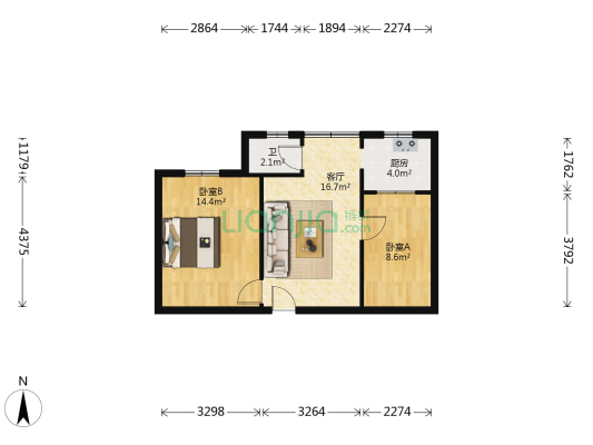 新迎小区南组团 2室1厅1卫 52平方