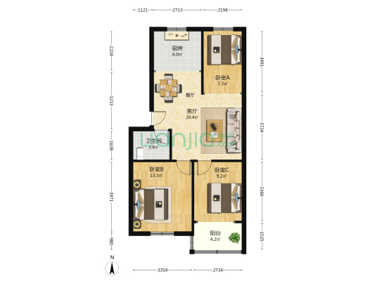 兴华街 3室1厅1卫 78平方