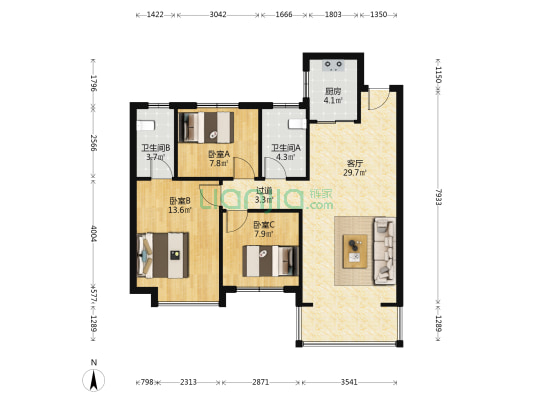 金驰东方樾 3室1厅2卫 101平方