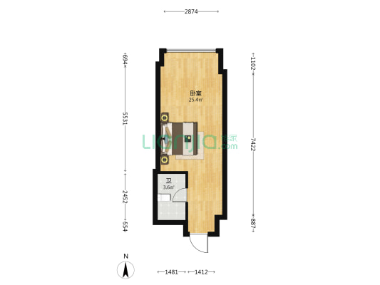 富元广场 1室0厅1卫 45平方