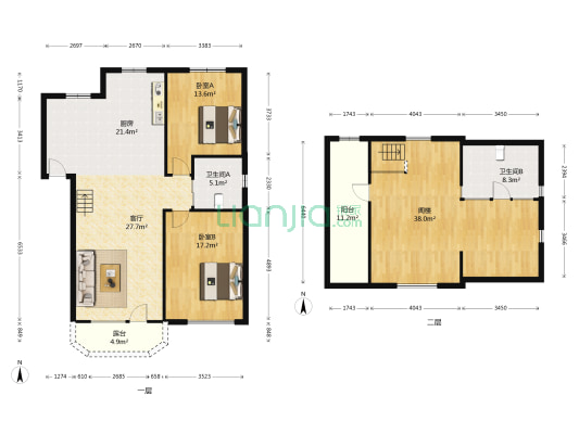 中海水岸馨都 2室1厅2卫 103平方