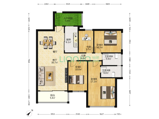 五洲家园二期 4室1厅2卫 101平方