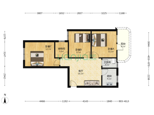 长城综合楼 3室1厅1卫 76平方