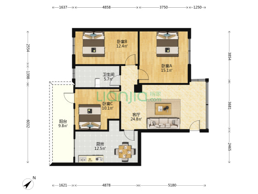 农业局宿舍 3室1厅1卫 95平方