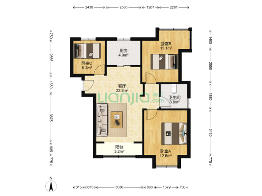 塞纳公馆 3室1厅1卫 91平方