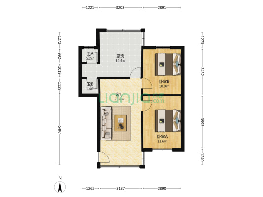 机械厂宿舍 2室1厅2卫 80平方