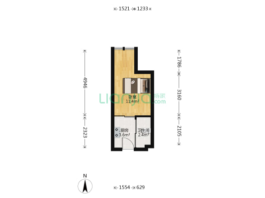 橙果公寓 1室0厅1卫 27平方