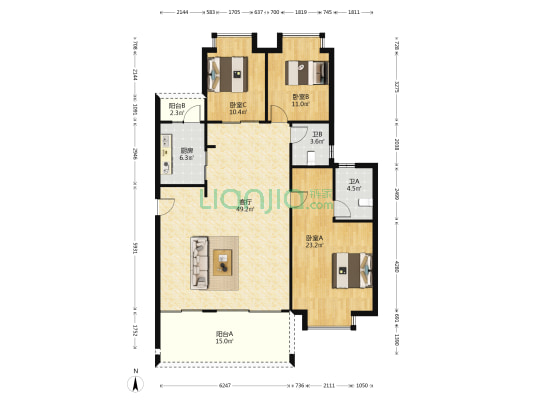 樵山明珠花园 3室1厅2卫 140平方
