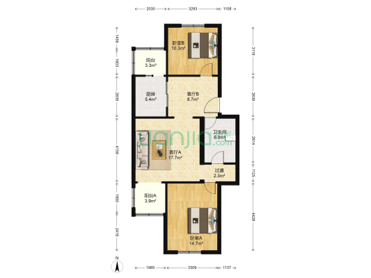 玉桃园一区 2室2厅1卫 89平方