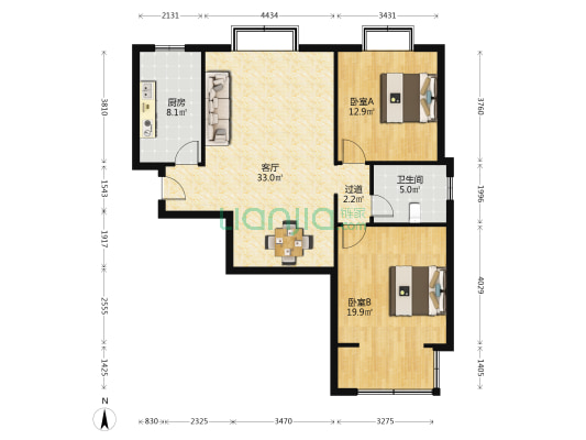 瀚裕华园 2室1厅1卫 107平方