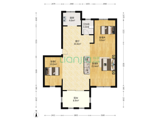 九城公园里南区 3室1厅1卫 88平方