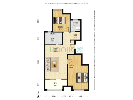 中铁逸都1期 2室1厅1卫 91平方