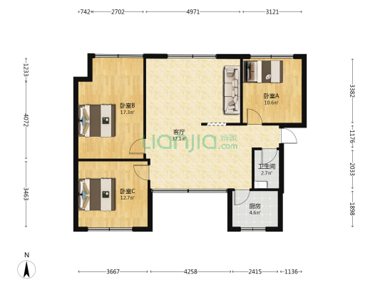 西街186号 3室1厅1卫 108平方