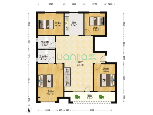 伴山郡 4室1厅2卫 135平方