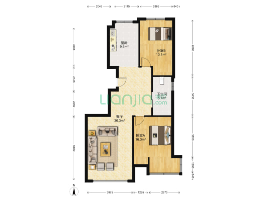 书香府第 2室1厅1卫 112平方