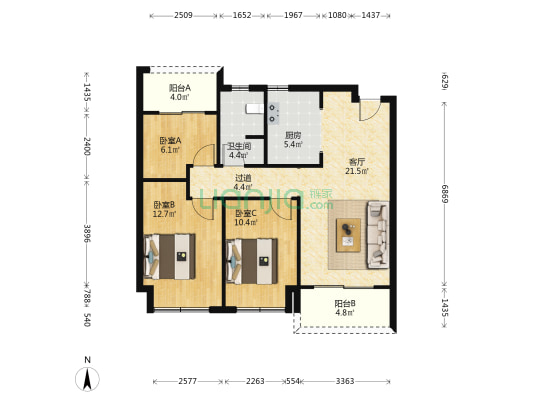 东青·云锦熙悦 3室1厅1卫 96平方