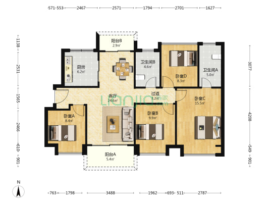 华侨城云尚 4室1厅2卫 117平方