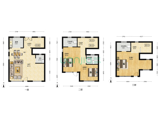湖山一品花苑三期 3室1厅4卫 244平方