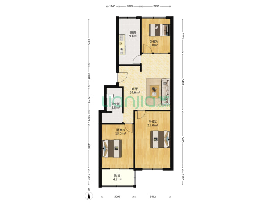 天目山路101号 3室1厅1卫 102平方