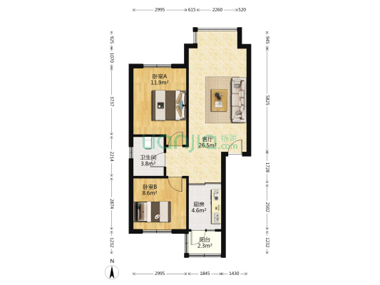 海德堡家园 2室1厅1卫 78平方