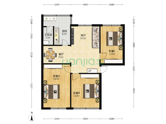 新桥大厦 3室2厅1卫 92平方