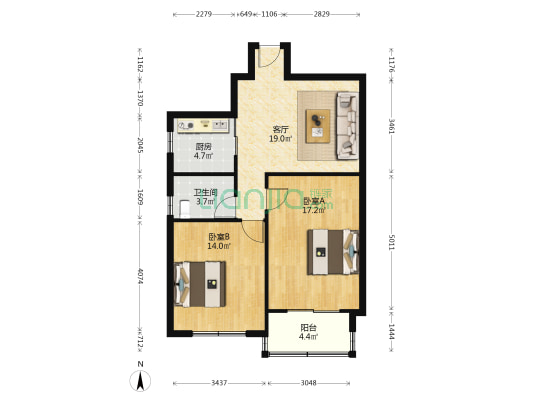 鸿海大楼 2室1厅1卫 89平方